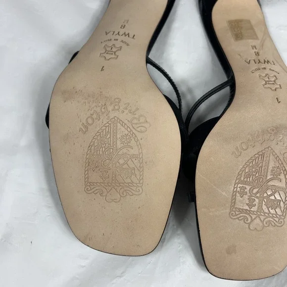 Brighton Shoes Women 8 Black Leather Silver Rhinestone Throne Heel Made Italy - Picture 7 of 16